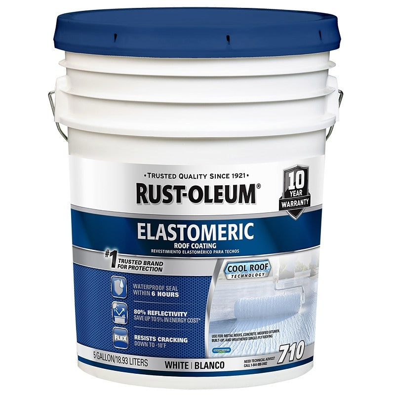 Rust-Oleum 710 Series 301994 Elastomeric Roof Coating, White, 5 gal, Pail, Liquid