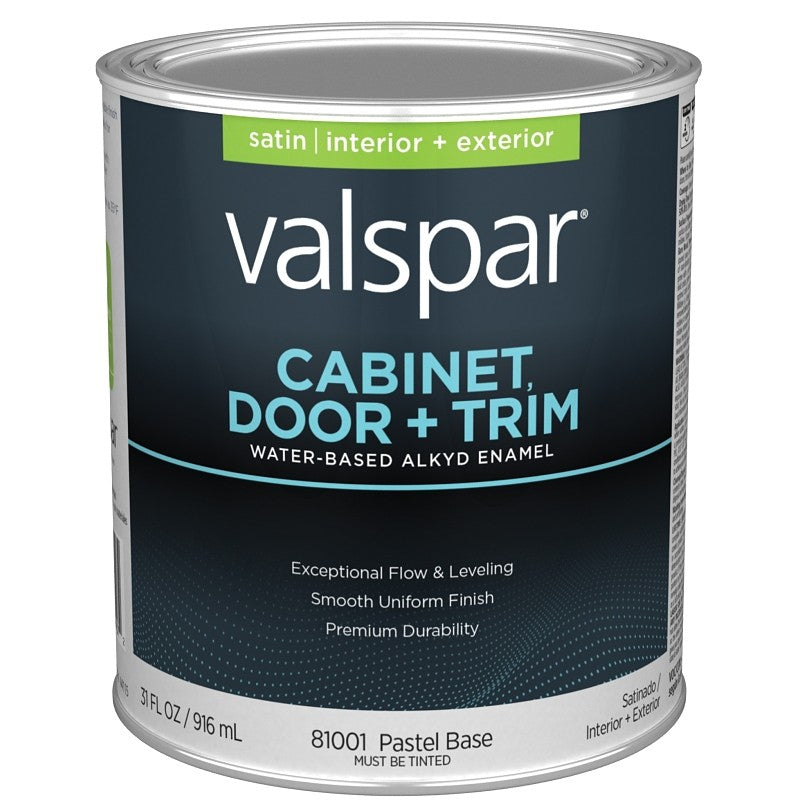 Valspar 8100 028.0081001.005 Cabinet, Door and Trim Paint Enamel, Water Base, Satin Sheen, Pastel Base, 1 qt