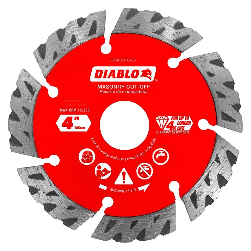 Diablo DMADST0400 Series Saw Blade, Turbo Cut-Off Disc Blade, 4 in Dia, Segmented Rim, 1/PK