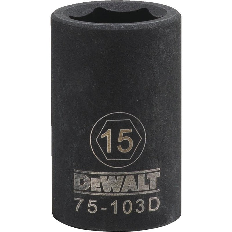 DEWALT DWMT75103OSP Deep Impact Socket, 15 mm Socket, 15/32 in D Socket, 1/2 in Drive, 6-Point, Steel, Black Oxide