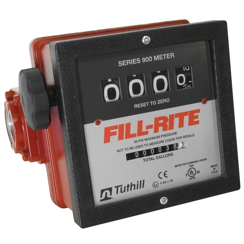 Fill-Rite 901C/901 Flow Meter, 1 in Connection, NPT, 6 to 40 gpm, 50 psi Pressure, 4-Digit Display