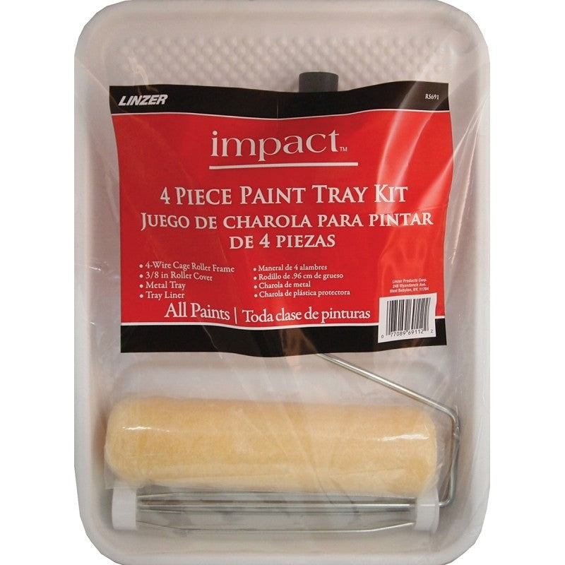 Linzer RS691 Roller and Tray Set, Metal, Includes: (1) 4-Wire Cage Roller Frame and (1) Metal Tray and Tray Liner