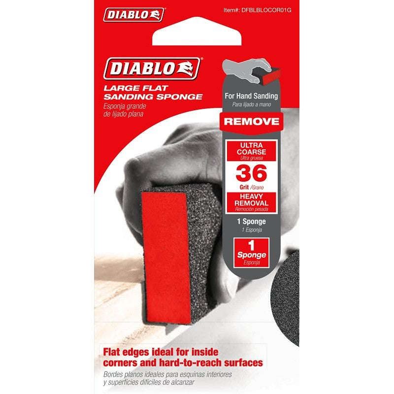 Diablo DFBLBLOCOR01G Flat Sanding Sponge, 5 in L, 3 in W, 36 Grit, Ultra Course, Aluminum Oxide Abrasive