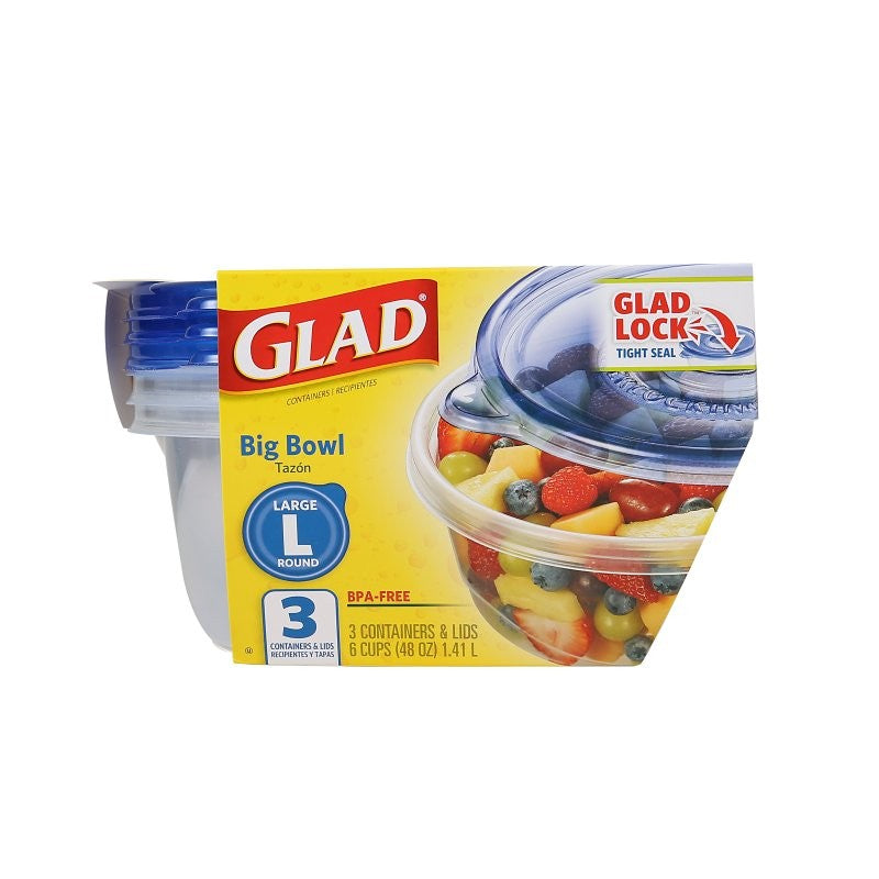Glad BBG10691 Large Big Bowl, 48 oz, Plastic, Clear (Pack of 6)
