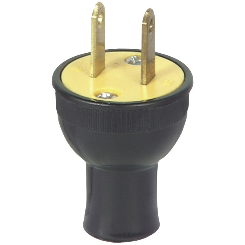 Eaton Wiring Devices BP3123BK Electrical Plug, Round, 13/32 in, 2-Pole, 15 A, 125 V, NEMA: NEMA 1-15, Black