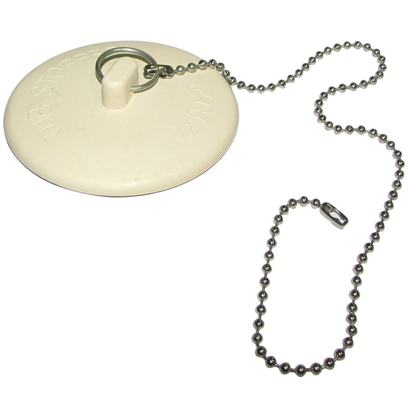 Plumb Pak PP820-43 Tub Stopper and Chain, Rubber, White, For: Laundry and Bathtubs with 1-1/2 to 2 in Drain