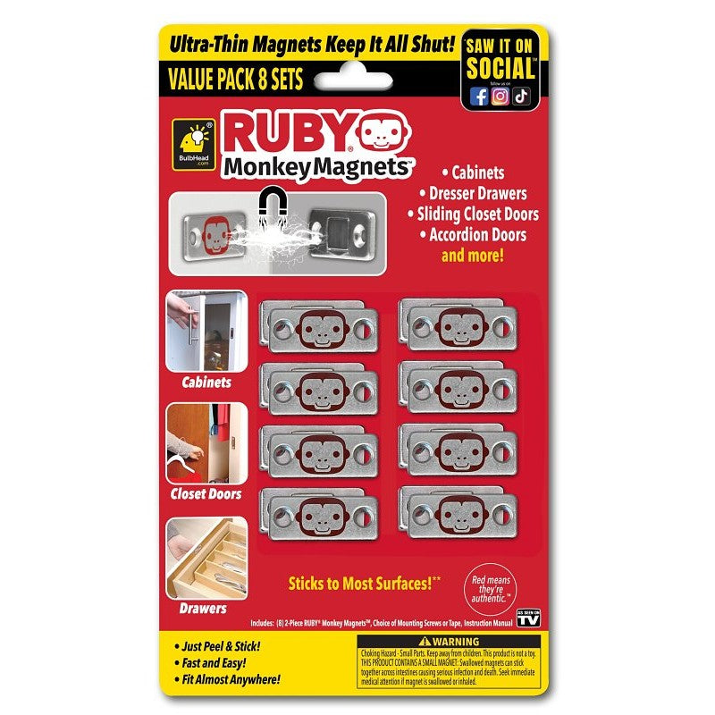 TELEBrands Ruby 16562-8 Monkey Magnet, Iron, Red/Silver