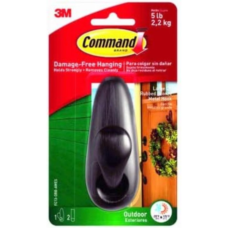 Command Forever Classic Series FC13-ORB-AWES Large Outdoor Hook, 5 lb, 1-Hook, Metal, Oil-Rubbed Bronze