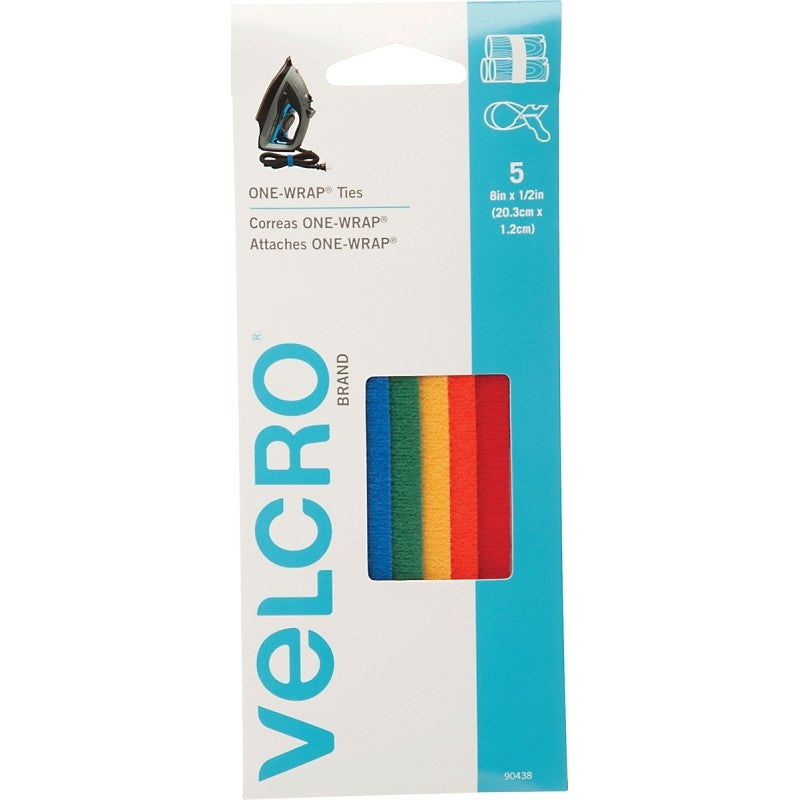 VELCRO Brand One Wrap 90438 Fastener, 1/2 in W, 8 in L, Nylon/Polypropylene