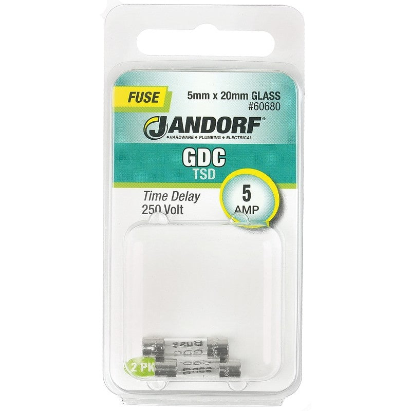 Jandorf 60680 Series Time Delay Fuse, 0.009 Ohm, 5 A, 250 V, 50 A Interrupt, Glass Body