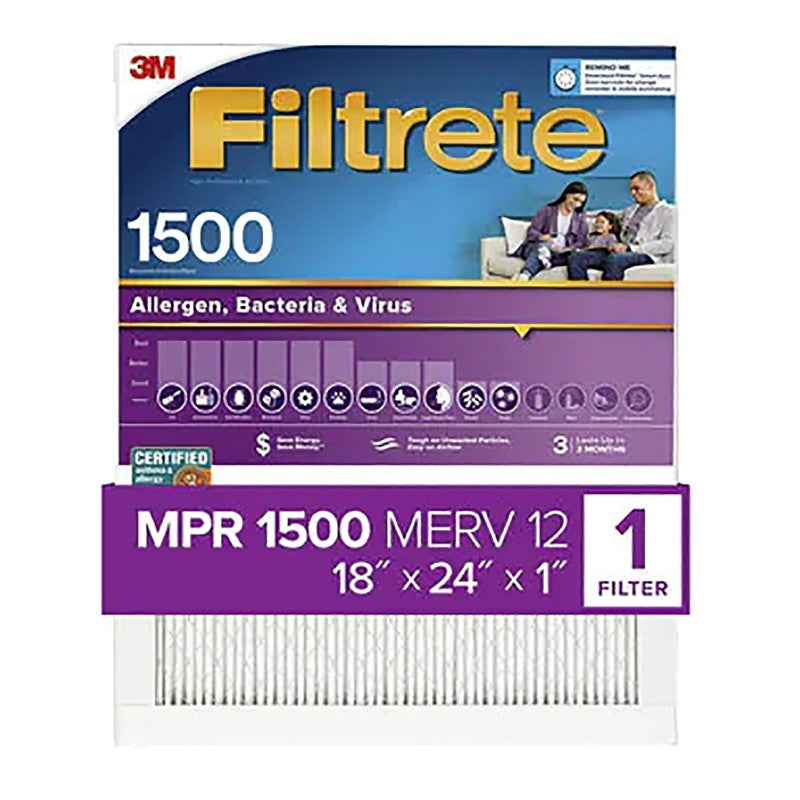 Filtrete 2021-4 Air Filter, 24 in L, 18 in W, 12 MERV, 1500 MPR, For: Air Conditioner, Furnace and HVAC System (Pack of 4)