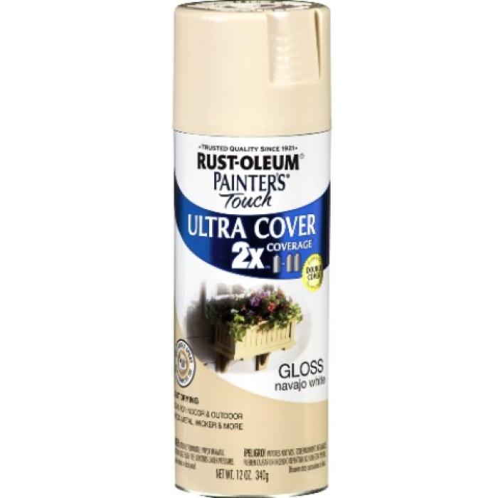 Rust-Oleum Painter's Touch 2X Ultra Cover 334040 Spray Paint, Gloss, Cottage White, 12 oz, Aerosol Can