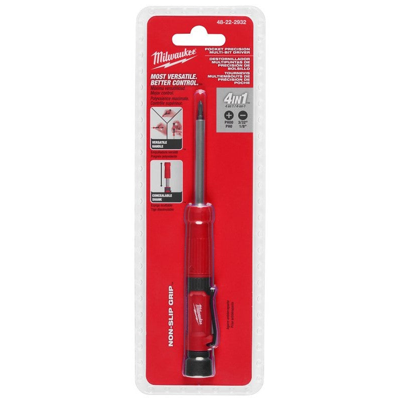 Milwaukee 48-22-2932 4-in-1 Pocket Screwdriver, 1/8 in to PH0 Drive, Phillips, Slotted Drive, 6-1/2 in OAL