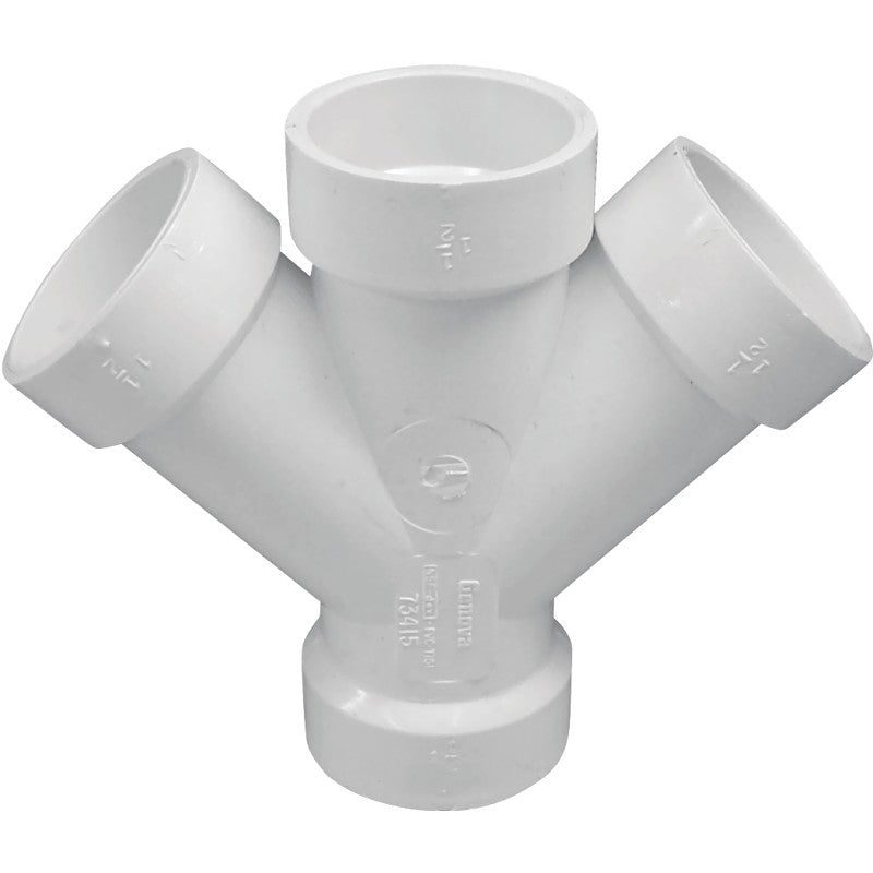 IPEX 192352 Double Pipe Wye, 2 in, Hub, PVC, White, SCH 40 Schedule