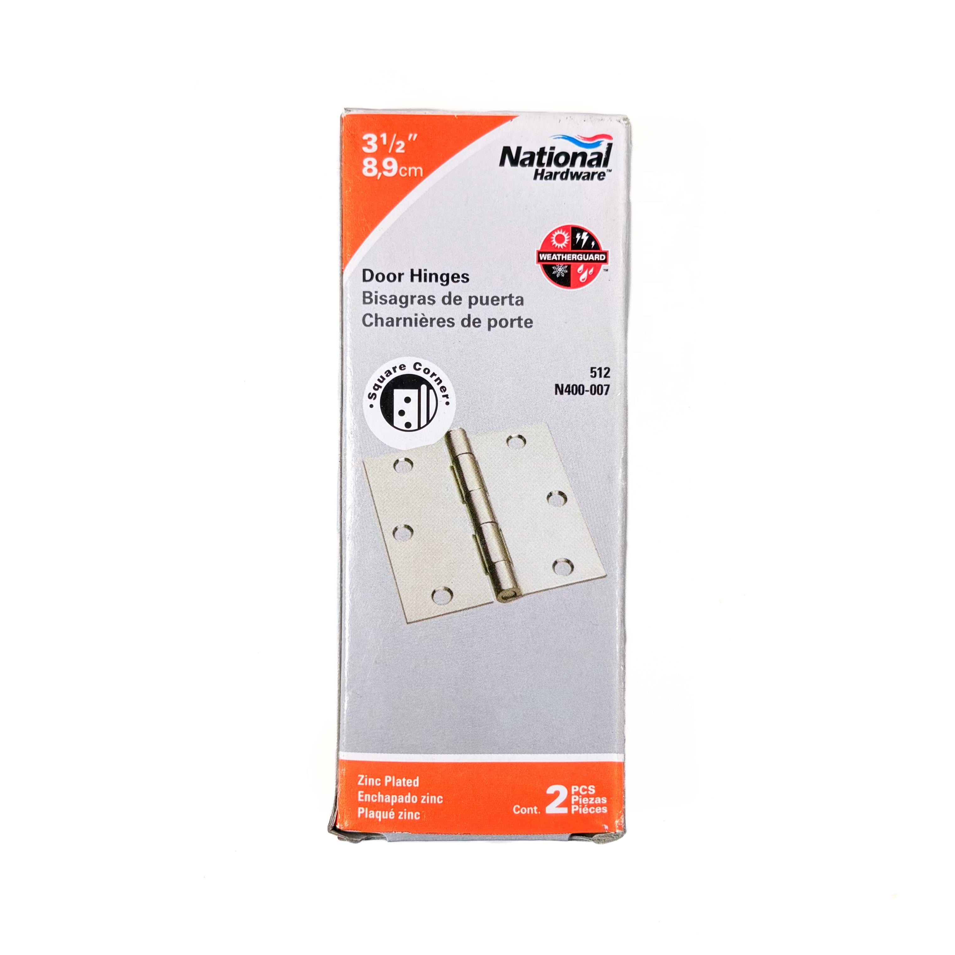 Door Hinges 3-1/2 Inch Square Corner Zinc Hpce 2 Pack