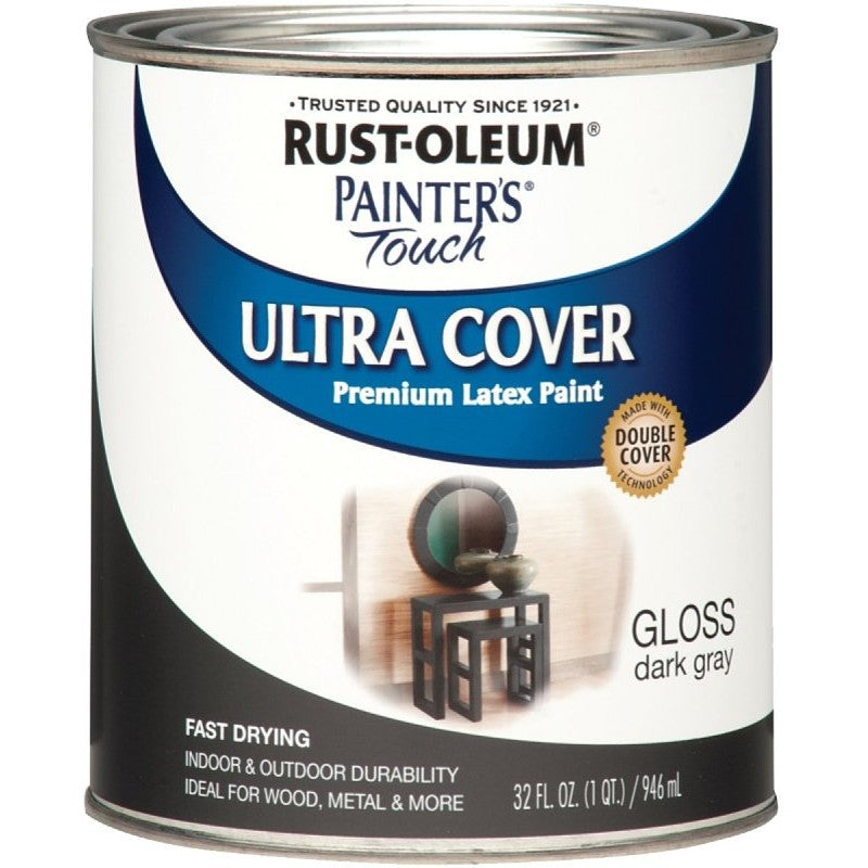 Rust-Oleum 1986502 Enamel Paint, Water, Gloss, Dark Gray, 1 qt, Can, 120 sq-ft Coverage Area