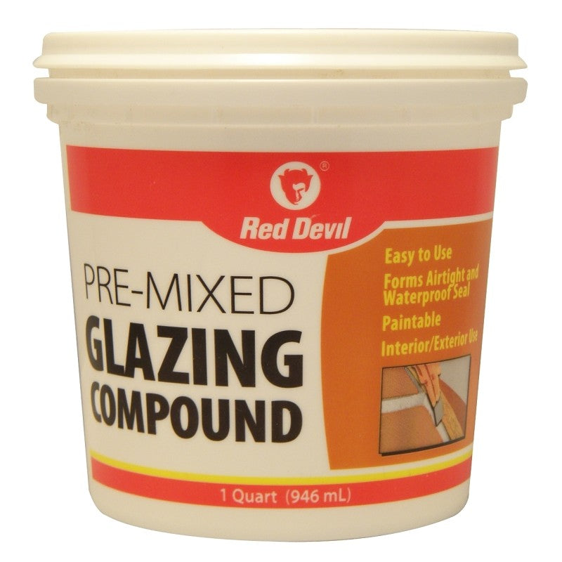 Red Devil 0664 Glazing Compound, Solid, Mild, Off-White, 1 qt Tub