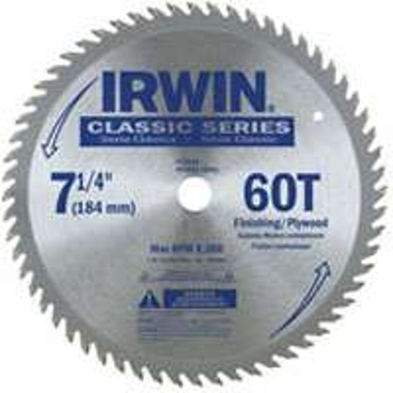 Irwin 15530ZR Circular Saw Blade, 7-1/4 in Dia, 5/8 in Arbor, 60-Teeth, Carbide Cutting Edge, Precision Ground Teeth