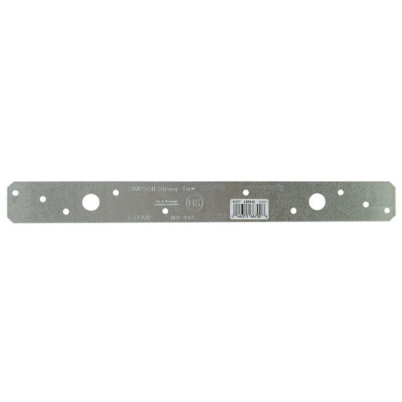 Simpson Strong-Tie LSTA LSTA12 Light Strap Tie, 12 in L, 1-1/4 in W, Steel, Galvanized, Fastening Method: Nail (Pack of 50)