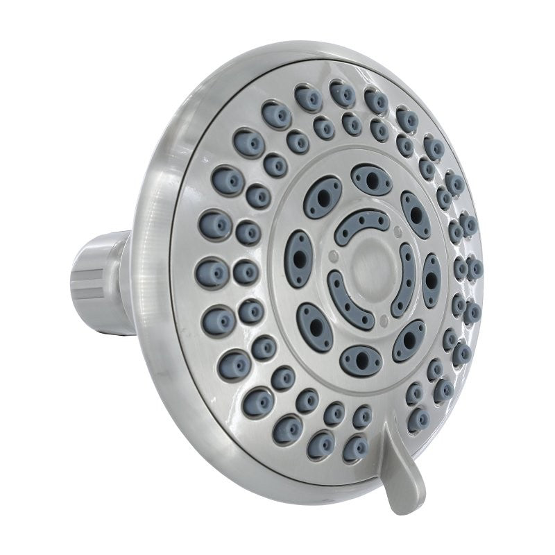 Danco 12019 Fixed Showerhead, Round, 1.8 gpm, 1/2 in Connection, 5-Spray Function, Plastic, Brushed Nickel