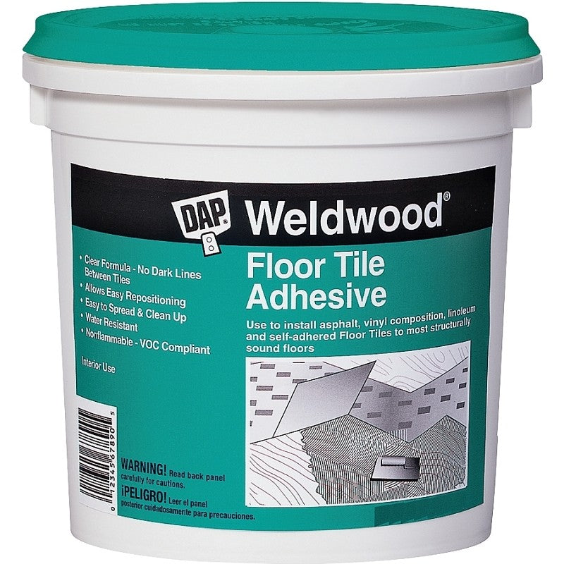 DAP 00136 Floor Tile Adhesive, Clear, 1 qt Pail