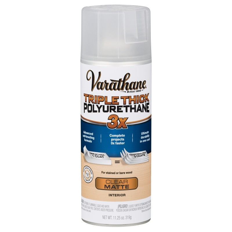 Varathane 318289 Triple Thick Polyurethane, Matte, Liquid, Clear, 11.25 oz, Aerosol Can (Pack of 6)