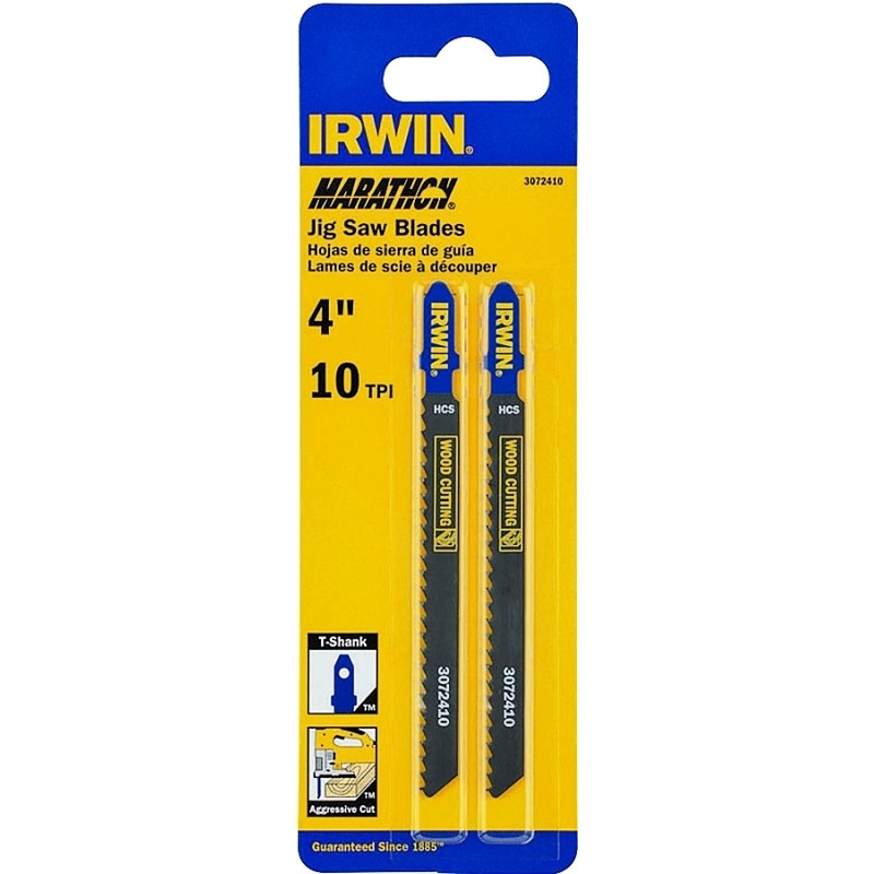 Irwin 3072410 Jig Saw Blade, 4 in L, 10 TPI, Carbon Steel, Metal, Wood