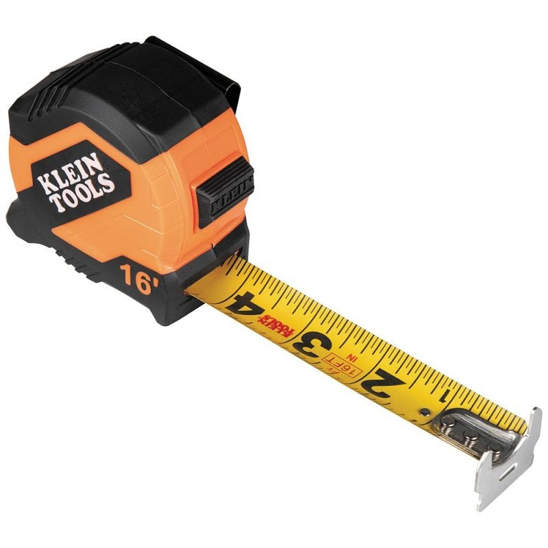 Klein Tools 9516 Tape Measure, 16 ft L Blade, 1-1/8 in W Blade, Steel Blade, ABS Case, Black/Orange Case
