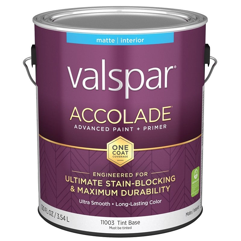 Valspar Accolade 1100 028.0011003.007 Latex Paint, Acrylic Base, Matte, Tint Base, 1 gal, Plastic Can (Pack of 4)