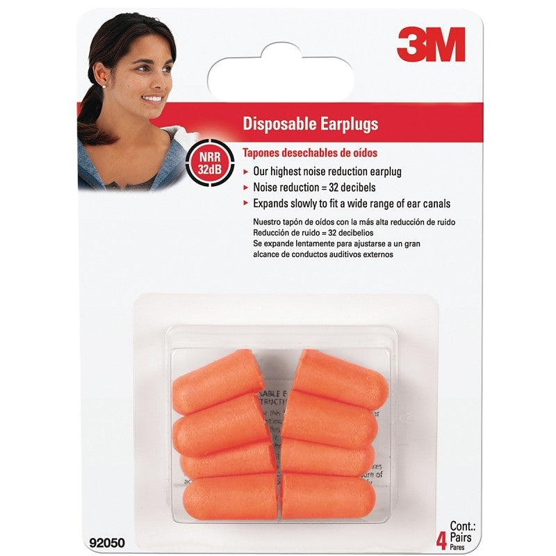 3M 92050H4 Disposable Ear Plugs, 32 dB NRR, Tapered, Round, One-Size Ear Plug, Foam Ear Plug, Assorted/Orange Ear Plug