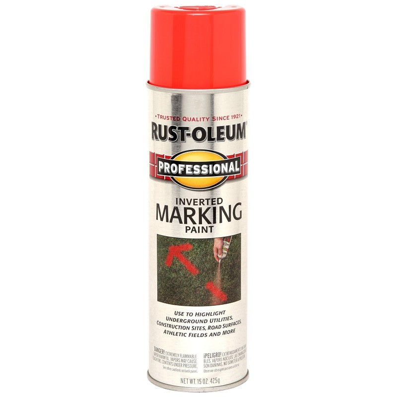 Rust-Oleum 2558838 Inverted Marking Spray Paint, Flat/Semi-Gloss, Fluorescent Red/Orange, 15 oz, Can