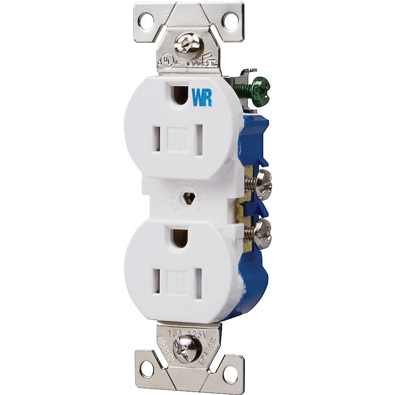 Eaton Wiring Devices TWR270W Duplex Receptacle, Thermoplastic, White, 2-Pole, 15 A, 125 V, Push-in, Side Wiring