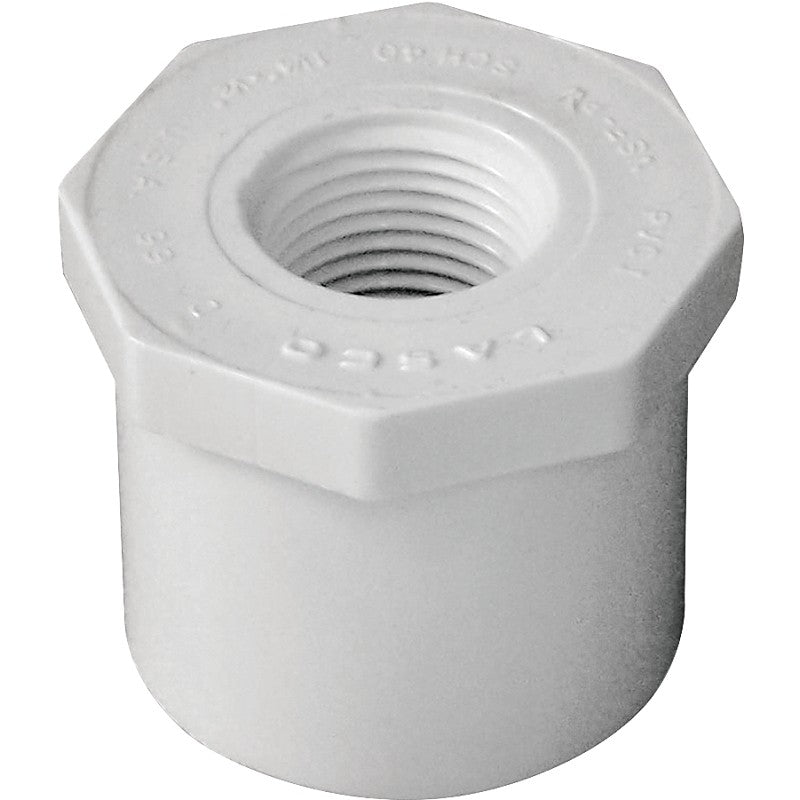 IPEX 435726 Reducing Bushing, 1-1/4 x 1/2 in, Spigot x FPT, White, SCH 40 Schedule, 150 psi Pressure