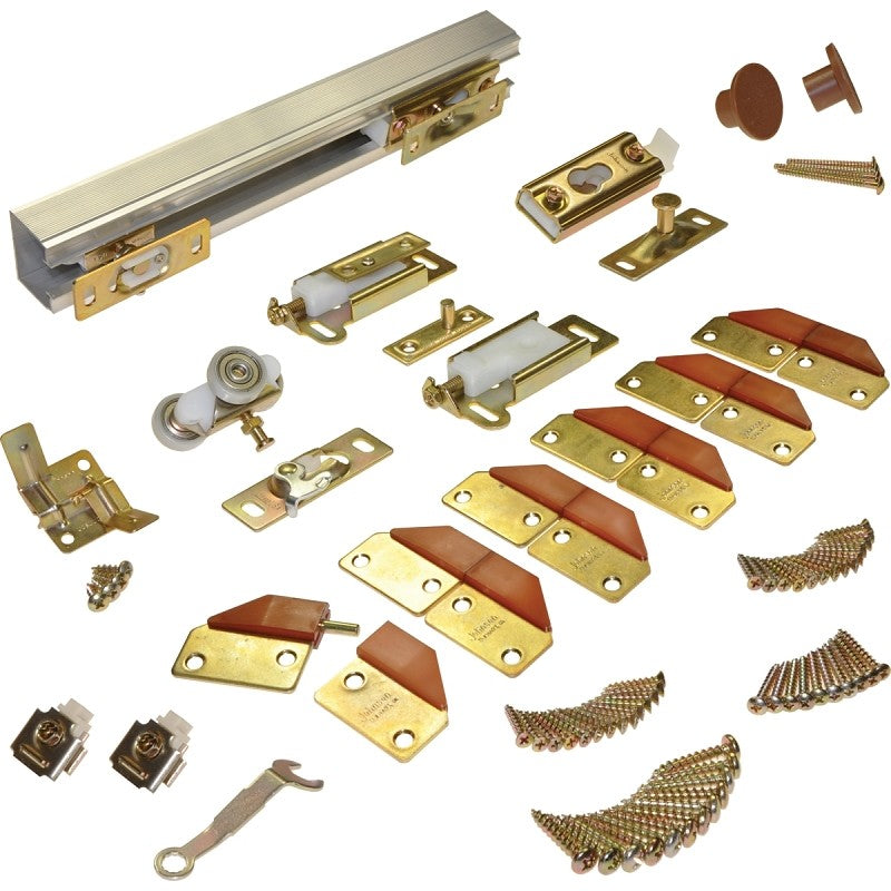 Johnson Hardware 100FD484 Panel Hardware Set, 48 in L Track, Top Mounting, For: 75 lb Bi-Fold Door