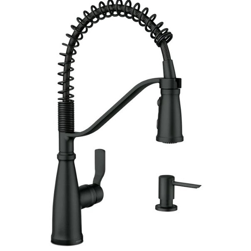 Moen Nolia 87886BL Kitchen Faucet, 1.5 gpm, 1-Handle, 1, 3-Hole, Metal, Matte Black, 4-Spray Function