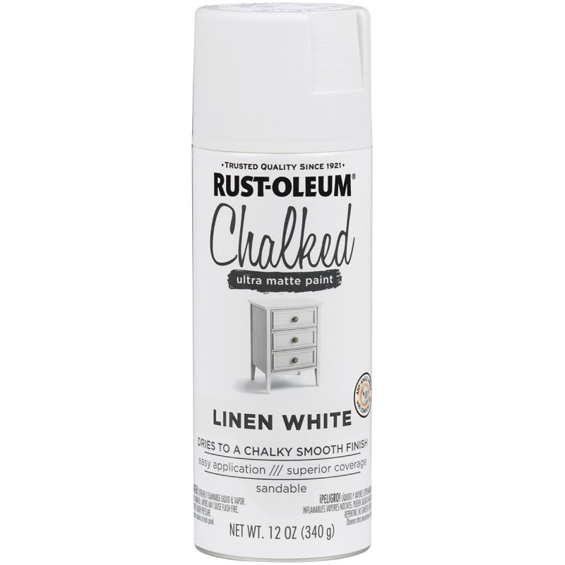 Rust-Oleum 302591 Chalk Spray Paint, Ultra Matte, Linen White, 12 oz, Can