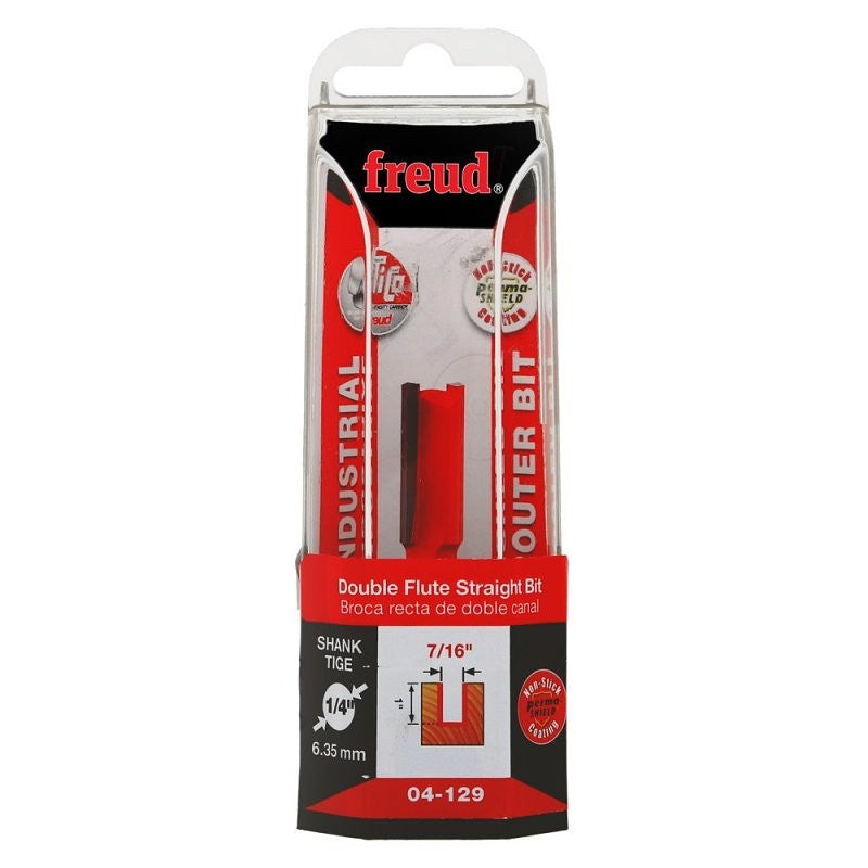 Freud 04-129 Router Bit, 7/16 in Dia Cutter, 1 in L Cutting, 2-1/2 in OAL, 1/4 in Dia Shank, 2-Cutter, Carbide