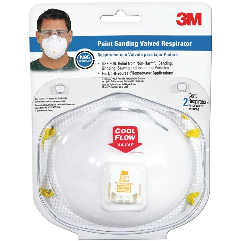 3M TEKK Protection 8511PA1-2A/R8511- Disposable Valved Respirator, N95 Filter Class, 95 % Filter Efficiency, White