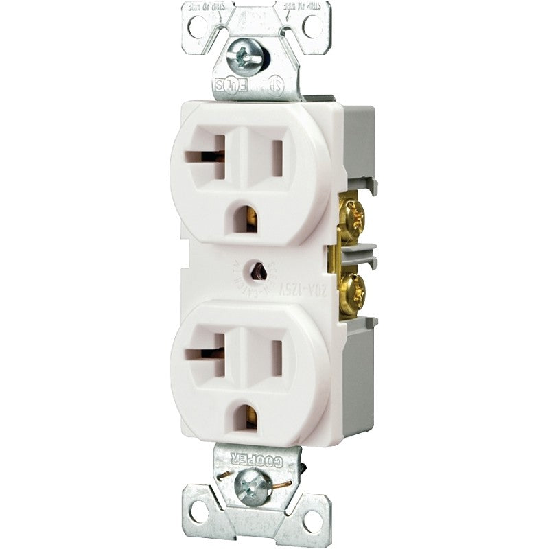 Eaton Wiring Devices BR20W Duplex Receptacle, Nylon, White, 2-Pole, 20 A, 125 V, Back, Side Wiring, NEMA: 5-20R, 60 Hz