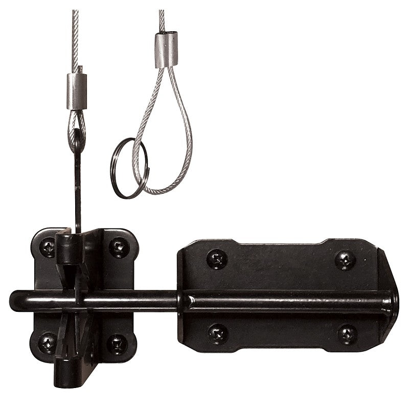 Nuvo Iron GLWHD/B Heavy-Duty Latch and Catch with Cable and Ring, 7-1/2 in L, 5-3/4 in W, Galvanized Steel, Black