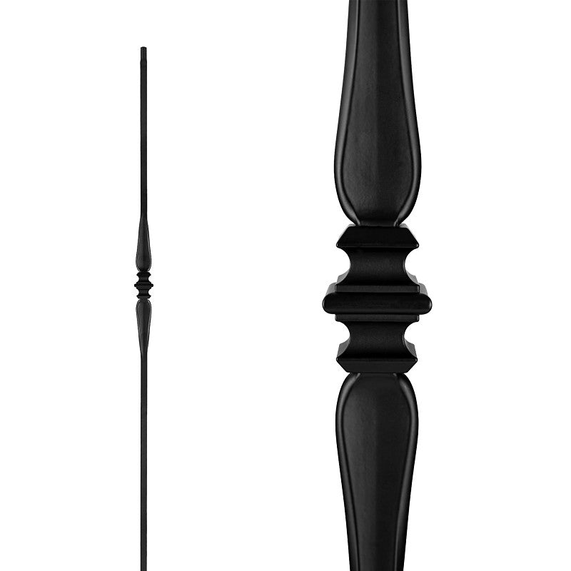 Nuvo Iron SQI1CS Single Collar and Spoon Stair Baluster, 44 in H, 1/2 in W, Square, Steel, Black