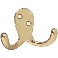 Double Prong Robe Hook Bright Solid Brass