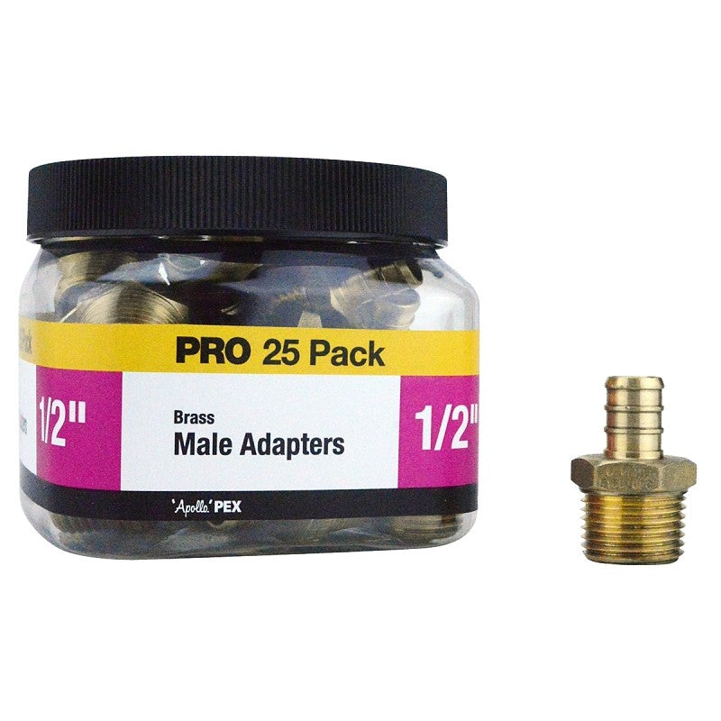 Apollo APXMA1225JR Pipe Adapter, 1/2 in, Barb x MPT, Brass, 200 psi Pressure, 25/PK