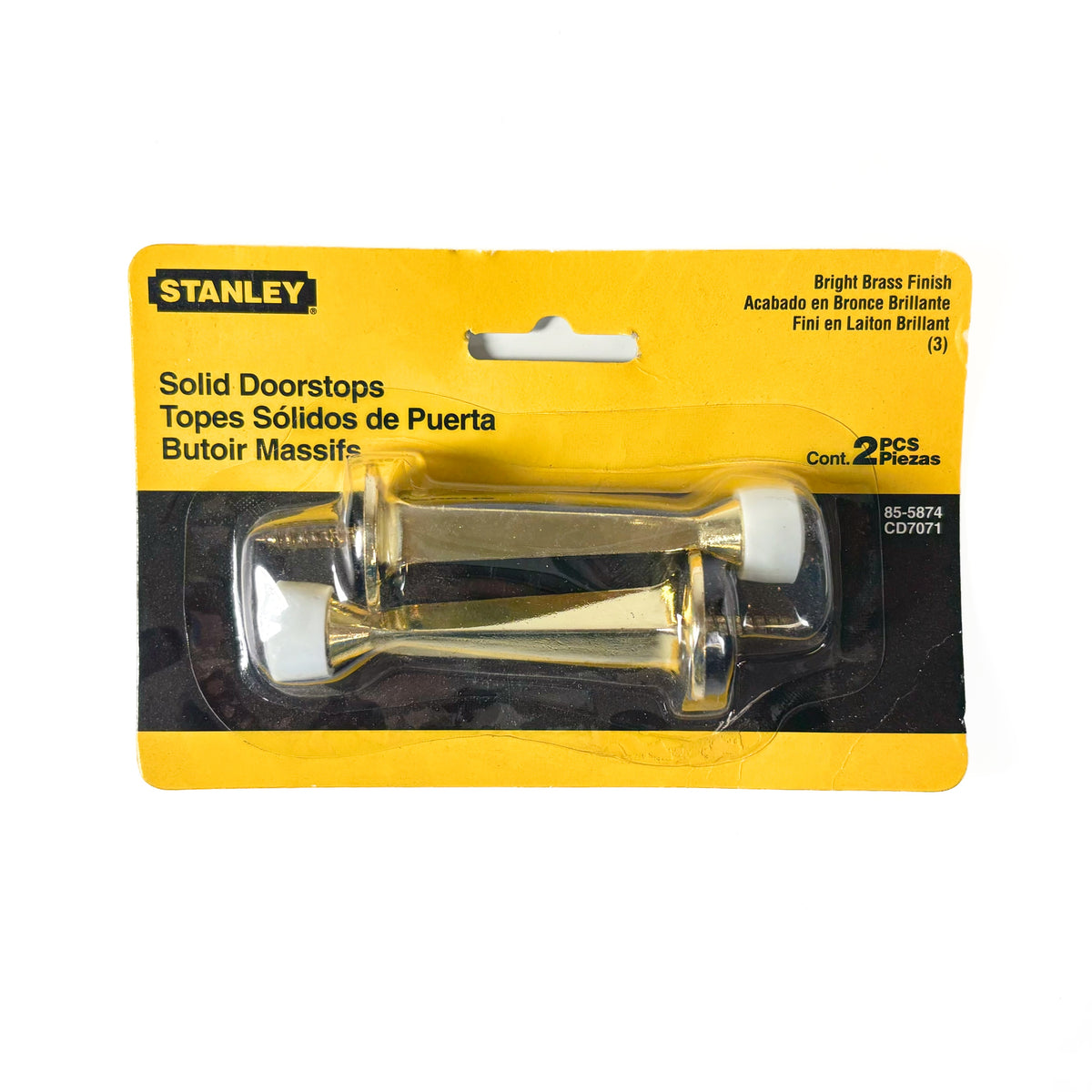 Square Taper Door Stops 3 Inch Bright Brass 2 Pack