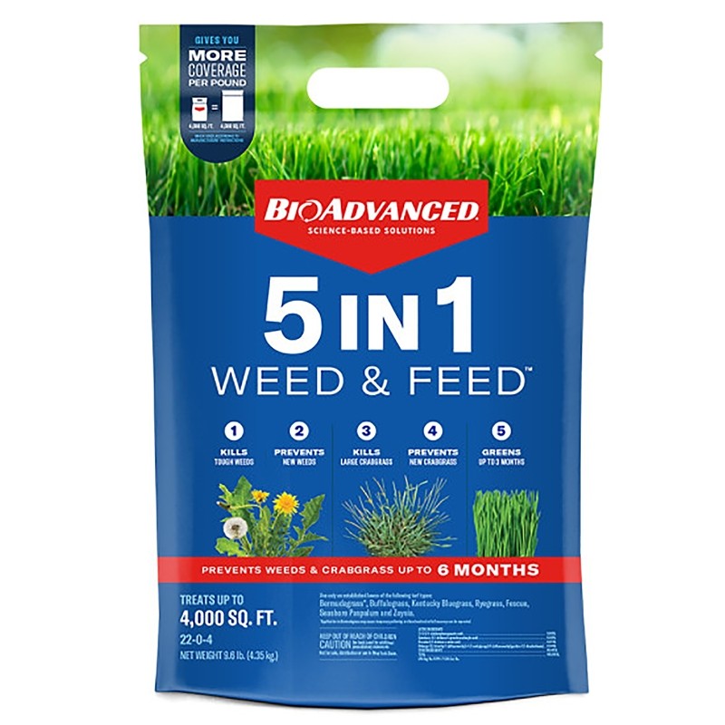 BioAdvanced 704860L Weed and Feed Fertilizer, 9.6 lb Bag, 22-0-4 N-P-K Ratio