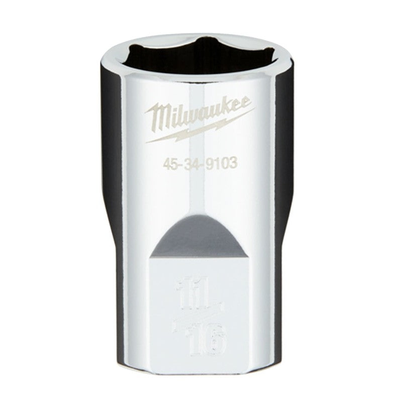 Milwaukee 45-34-9103 Socket, 11/16 in Socket, Standard Socket, 0.95 in OAL, 1/2 in Drive, 6-Point, Chrome