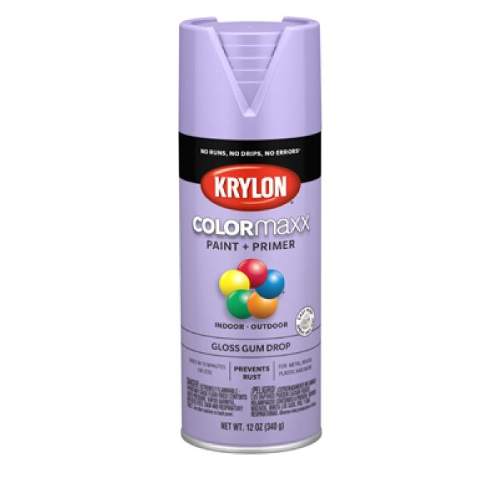 Krylon K05521007 Enamel Spray Paint, 12 oz Can, 25 sq-ft Coverage Area, Solvent Base, Gloss, Gum Drop