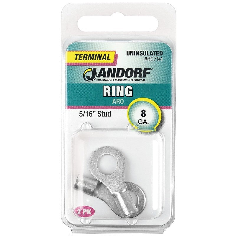 Jandorf 60794 Ring Terminal, 8 AWG Wire, 5/16 in Stud, Copper Contact