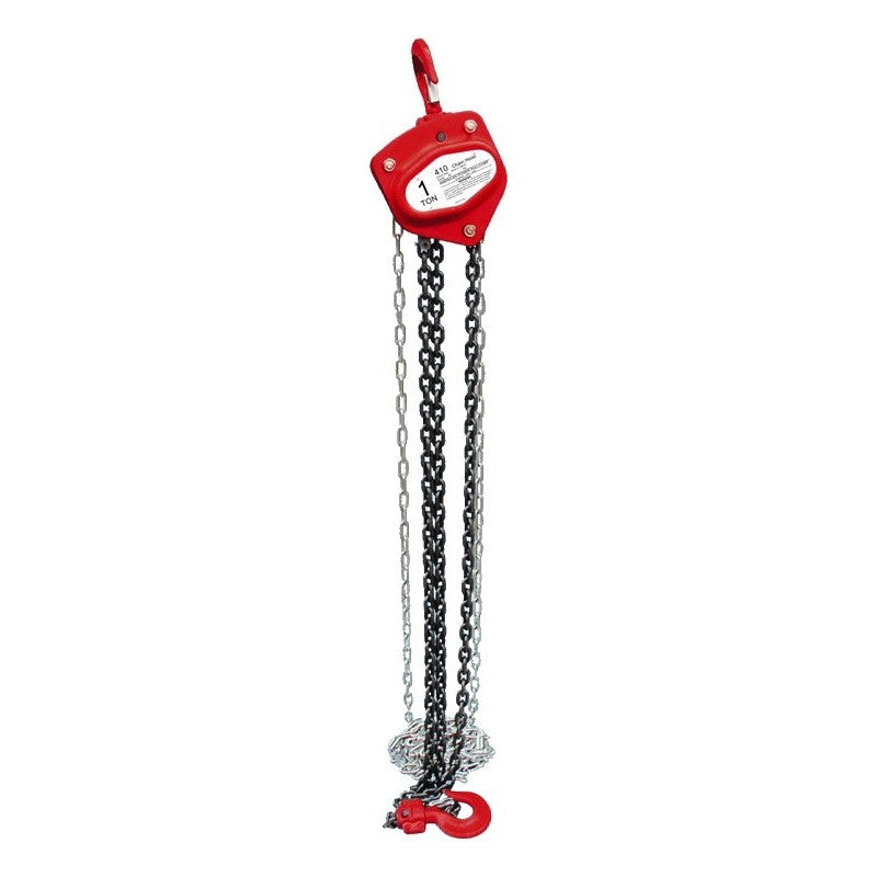 American Power Pull 400 Series 410 Chain Block, 1 ton, 10 ft H Lifting, 12-11/16 in Between Hooks