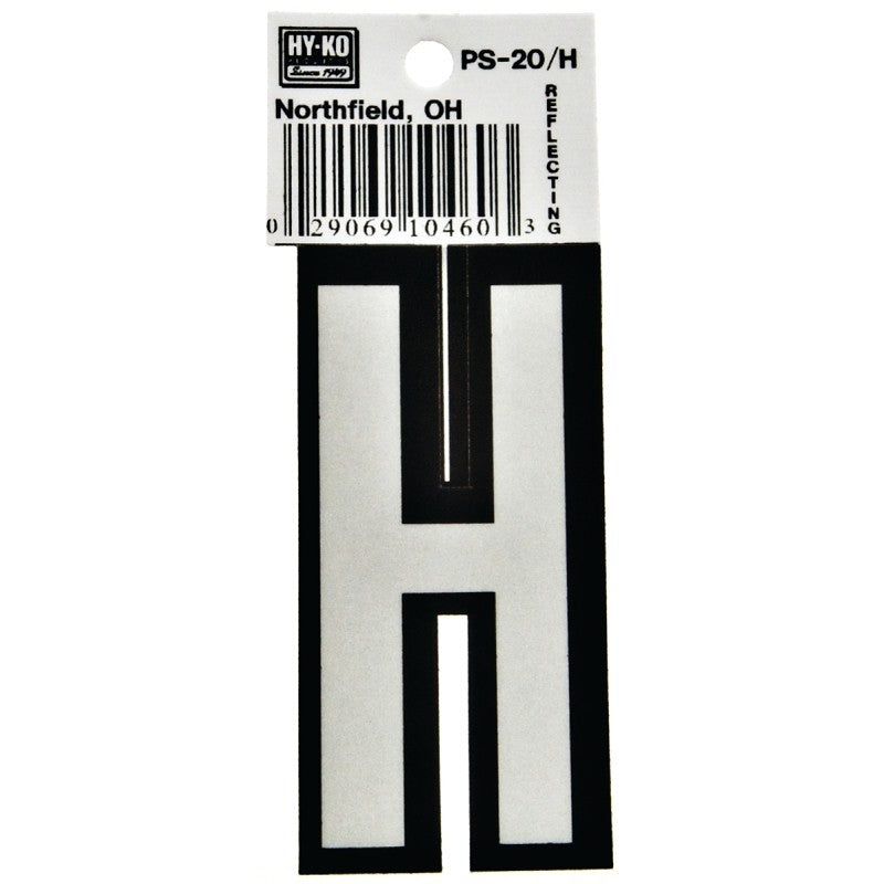 Hy-Ko PS-20/H Reflective Letter, Character: H, 3-1/4 in H Character, Black/White Character, Vinyl (Pack of 10)